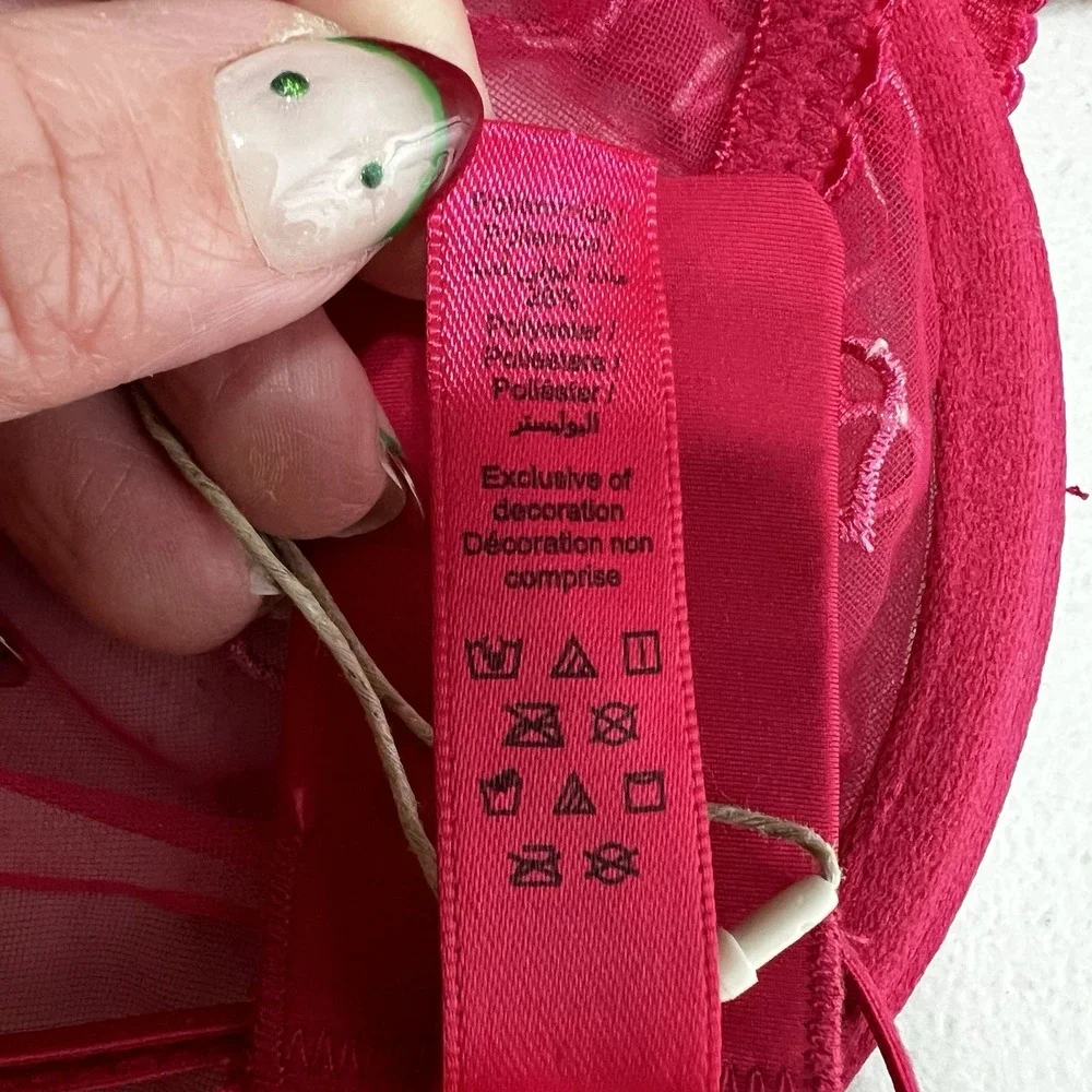 NEW! Skims 42C Embroidered Tulle Unlined Demi Bra Limited Edition Pink Valentine - Picture 9 of 10